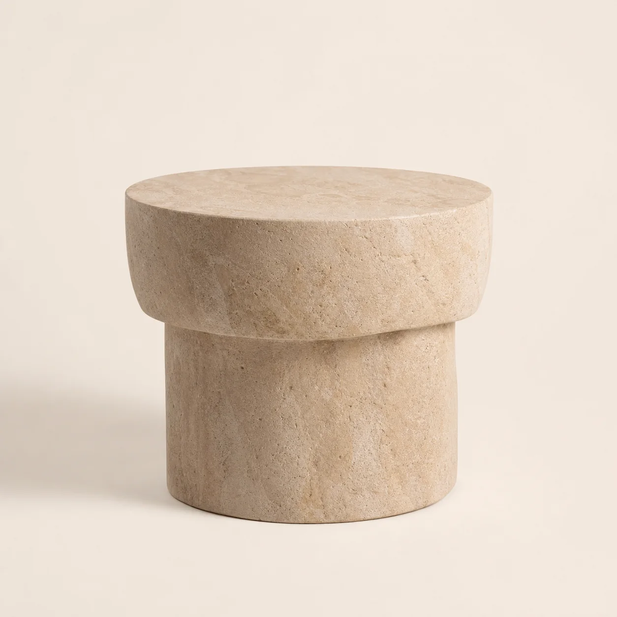 Nabat Carved Side Table studio concept visual in sandstone texture, sealed matte surface
