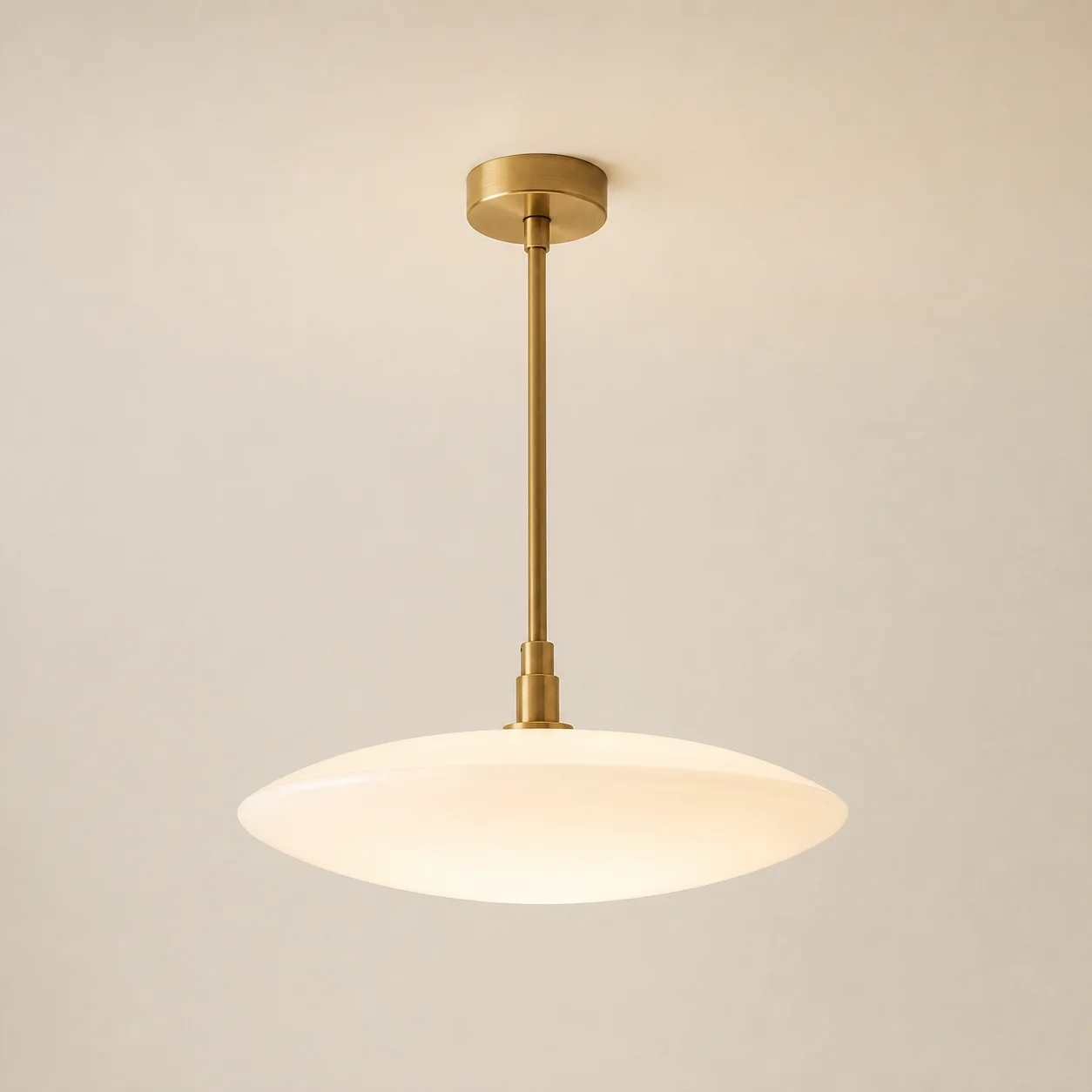 Lido Opaline Pendant studio concept visual in milk glass, satin brass