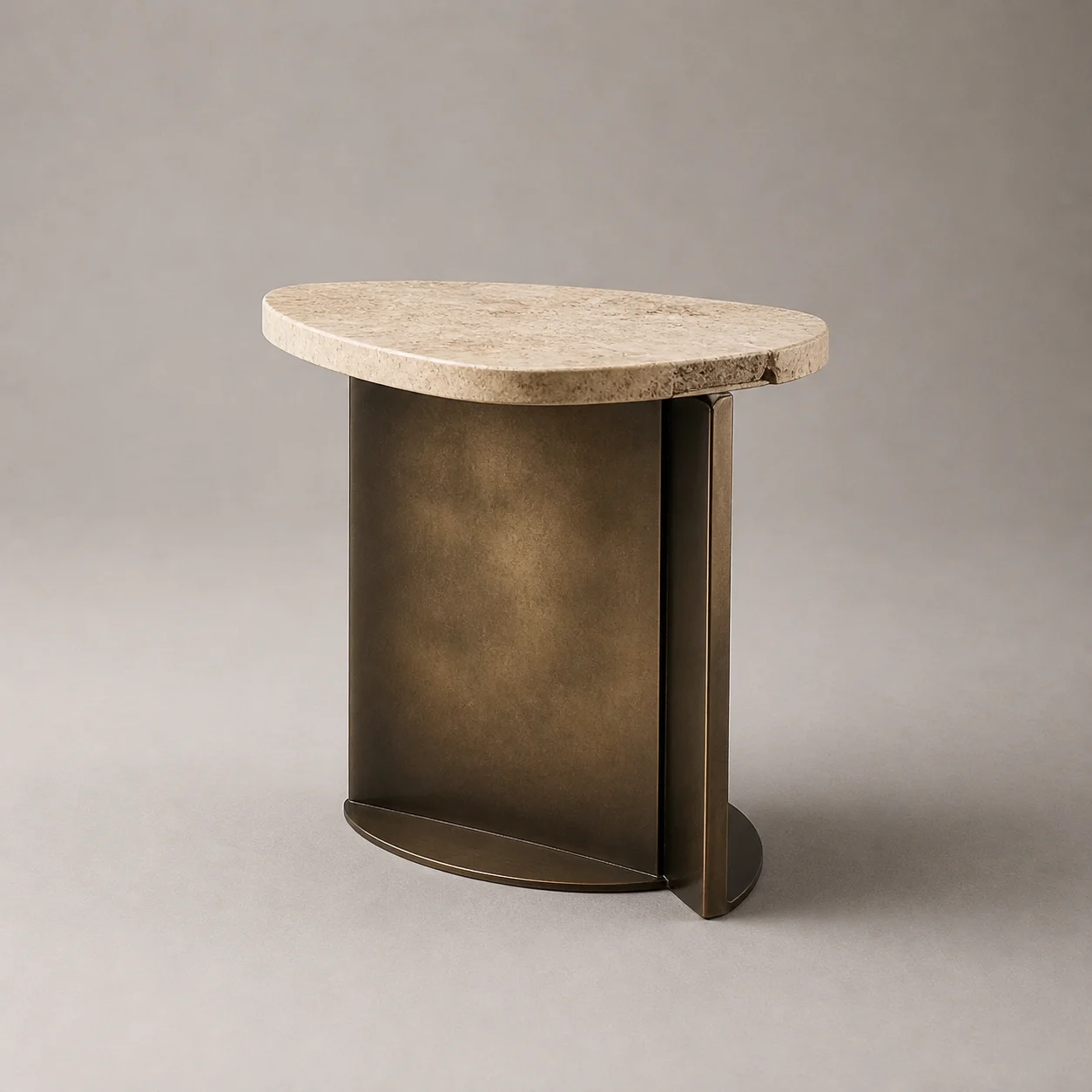 Darb Brass Side Table studio concept visual in honey limestone, aged bronze