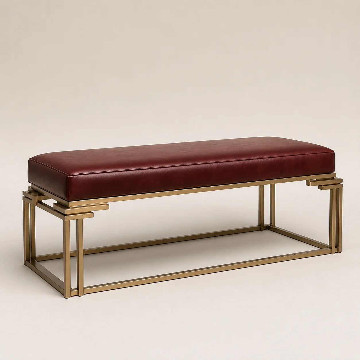 Ritz Valet Bench studio concept visual in oxblood leather, satin brass