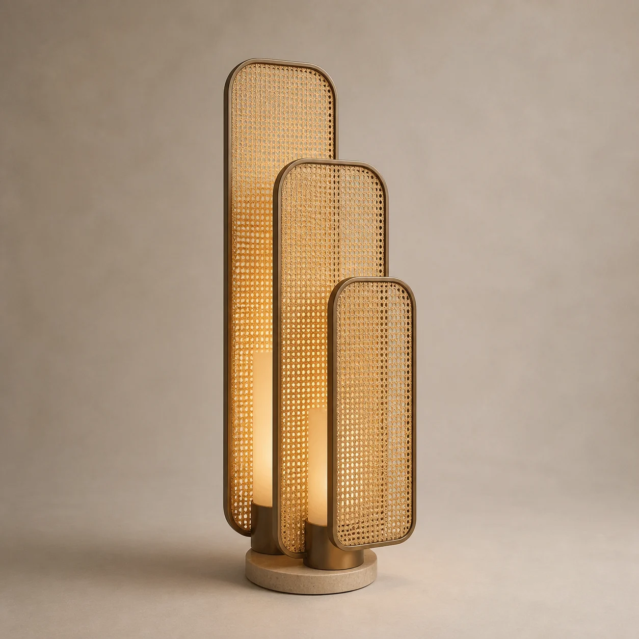 Aura Diffused Floor Lamp studio concept visual in natural fibre, patinated bronze, warm opal