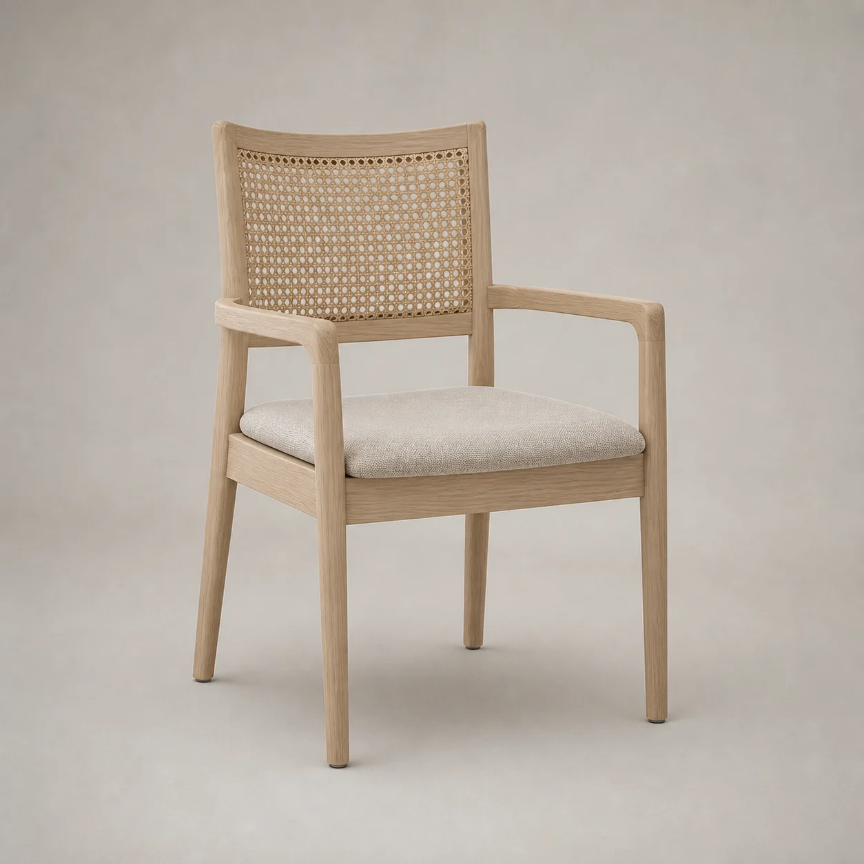 Balance Dining Chair studio concept visual in pale ash, natural weave, warm linen seat