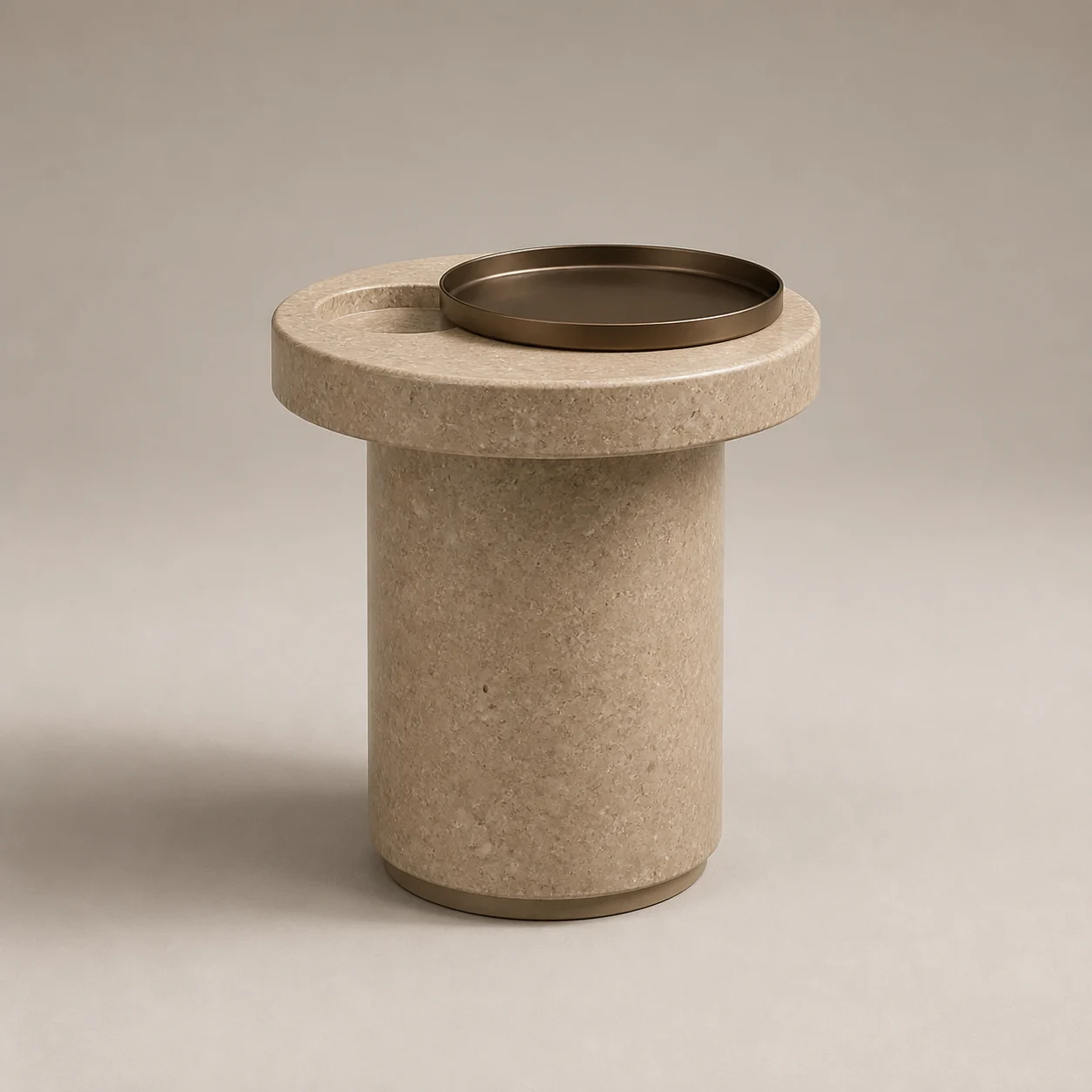 Pulse Water Side Table studio concept visual in warm terrazzo, patinated bronze