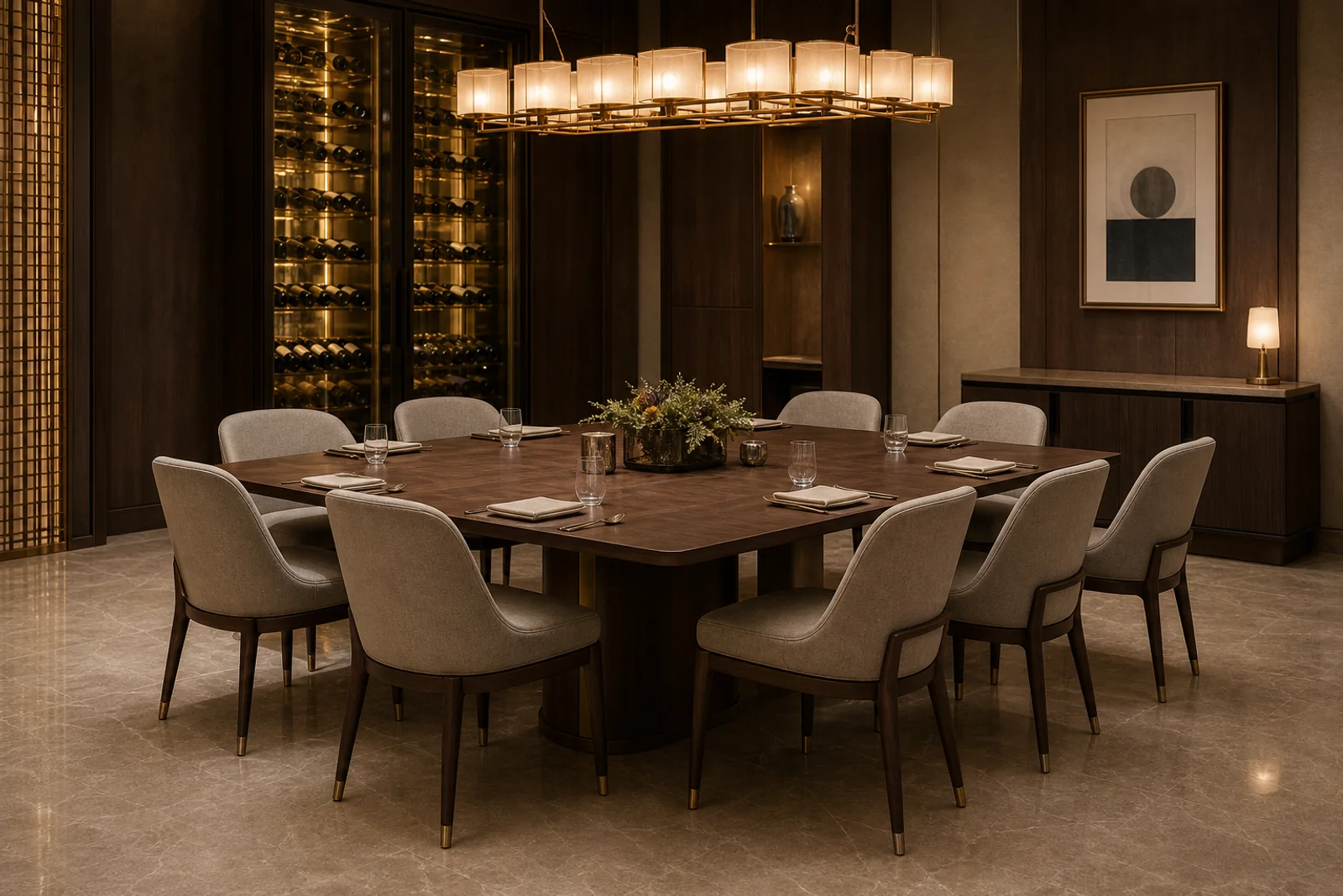Rectangular Walnut Dining Table in context - Fine dining, private dining, residential dining rooms