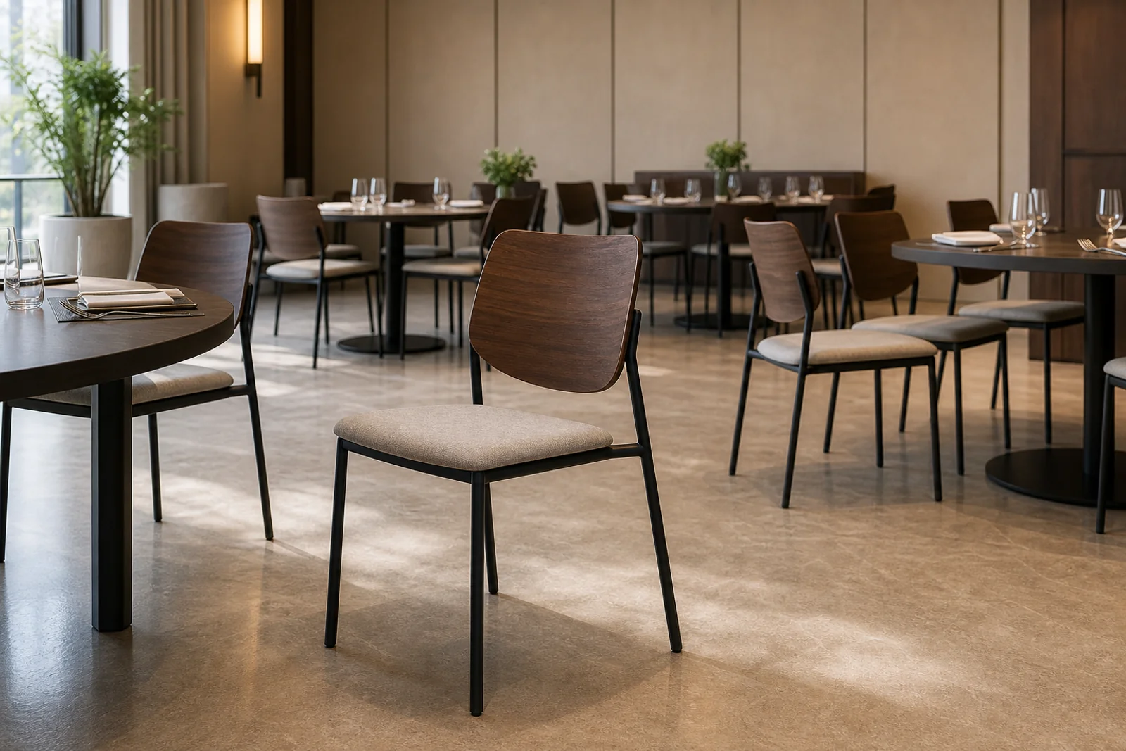 Stackable Dining Chair in context - Event dining, restaurant dining, cafe seating