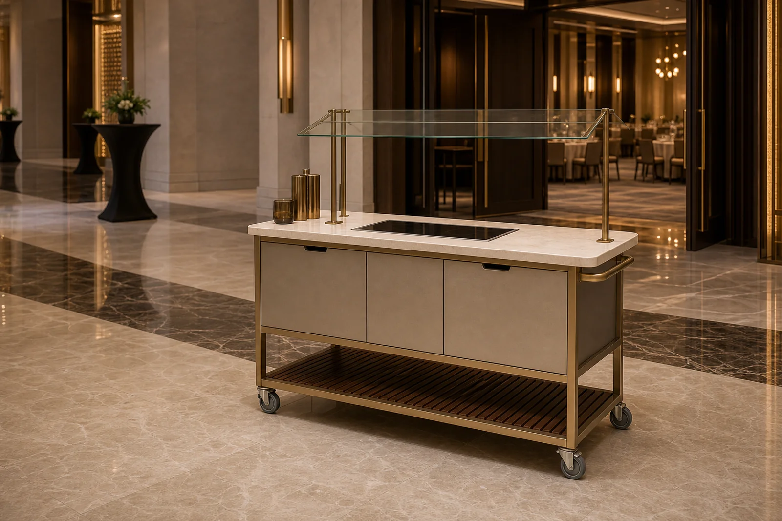 Mobile Buffet Station in context - Ballroom service, pre-function events, live station setup