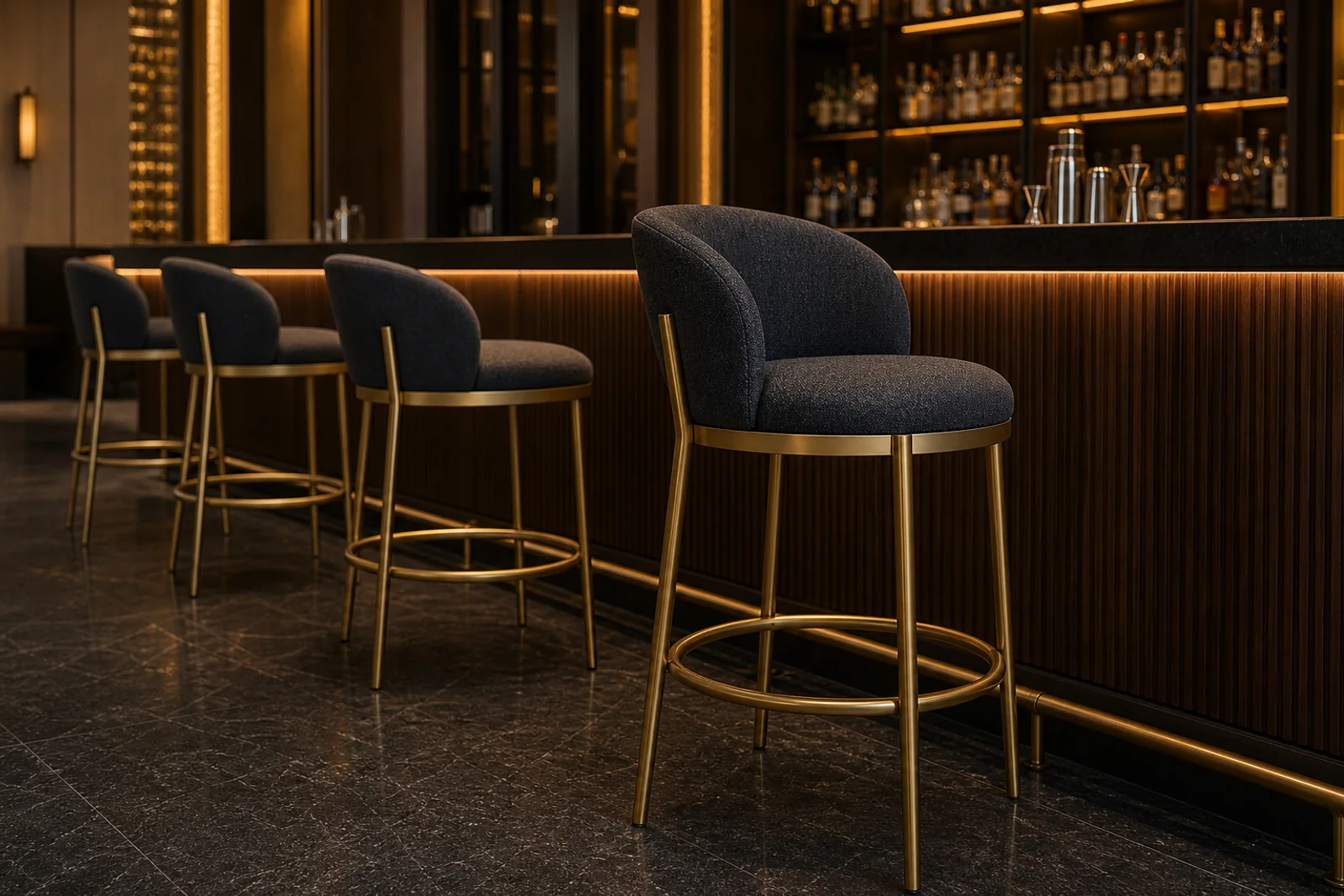 Brass Bar Stool in context - Hotel bars, restaurant counters, lounge bars