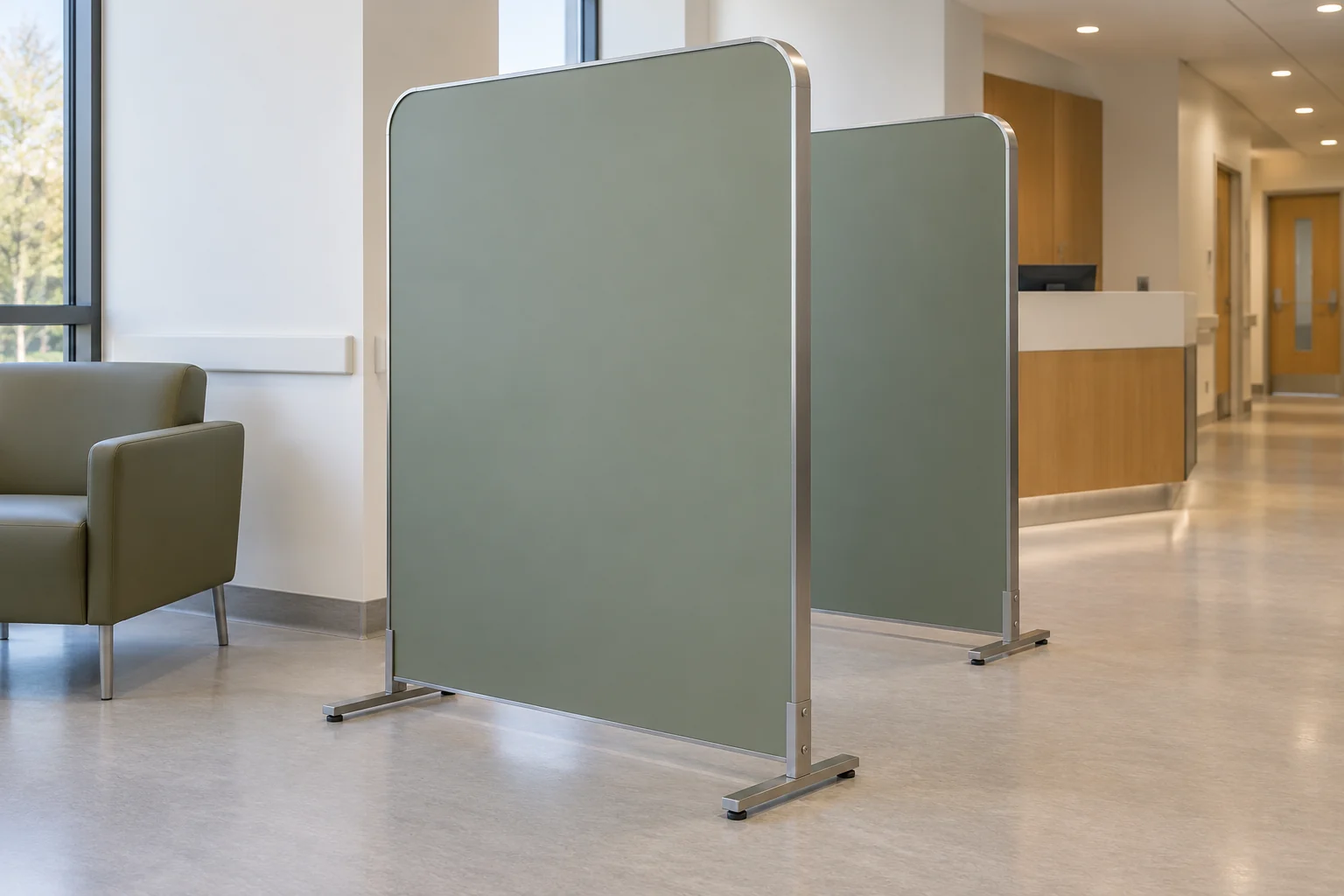 Concept de référence de panneaux de séparation délimitant des groupes d’assises dans un espace public d’un établissement de santé