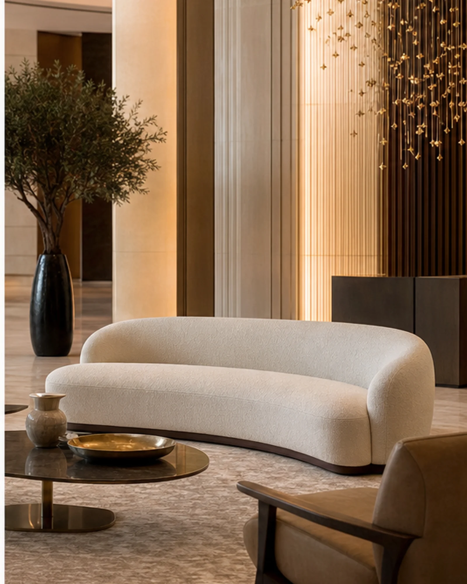 Curved Lobby Sofa in context - 5-star hotel lobby, reception lounge, club floor