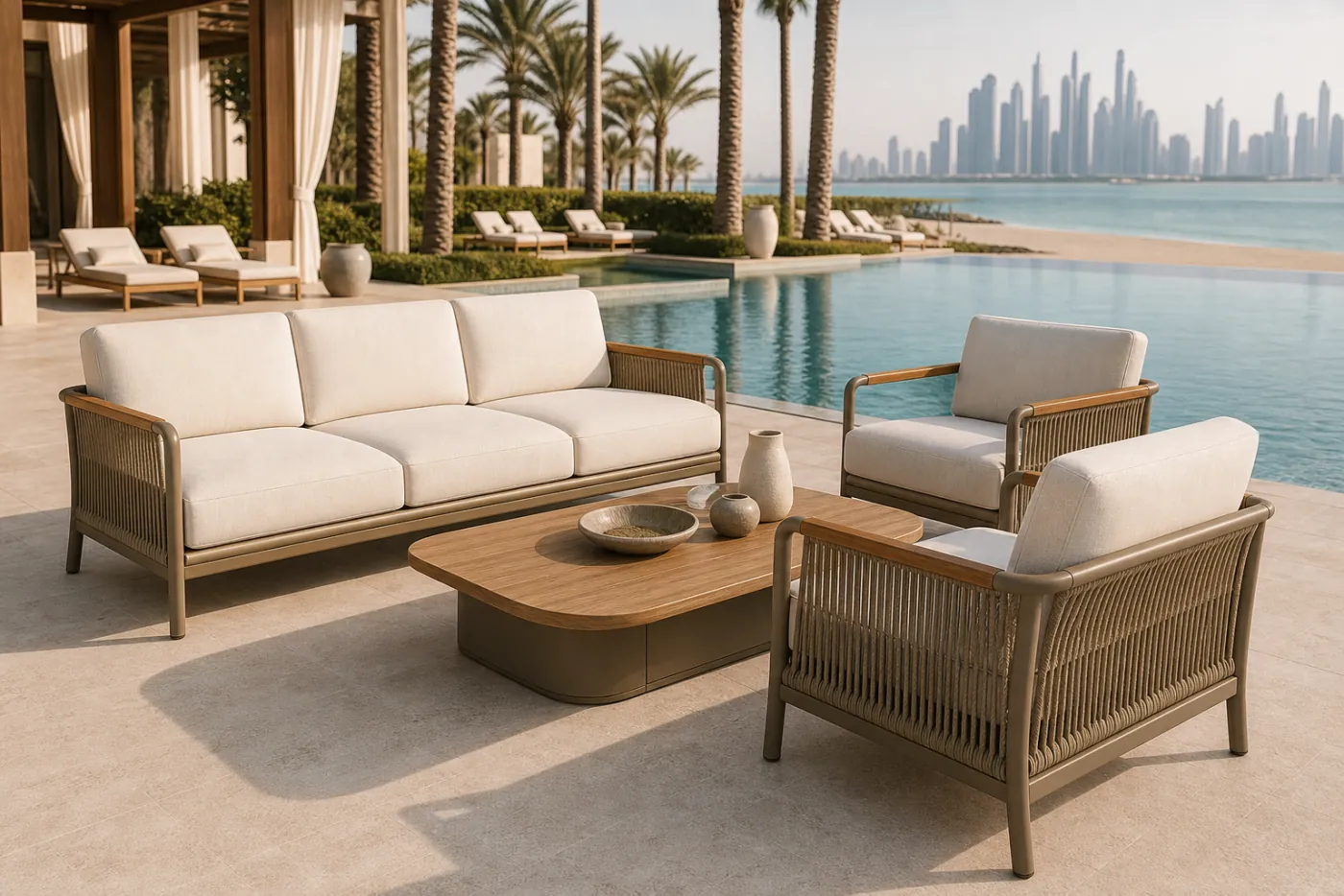 Outdoor Sofa Set in context — Hotel pool terrace, rooftop bar, resort lounge, beach club