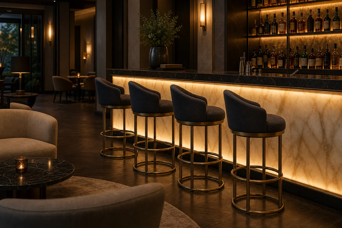 Bar / Counter Stool in context — Hotel bar, lounge bar, suite kitchen counter
