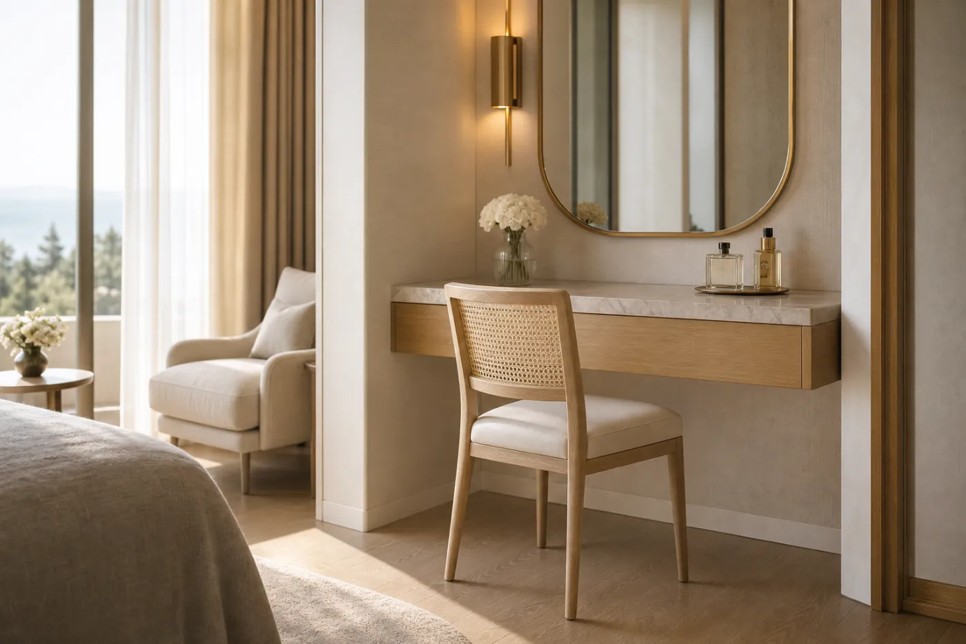 Suite Vanity / Desk Chair in context — Hotel suite vanity, in-room desk, dressing area