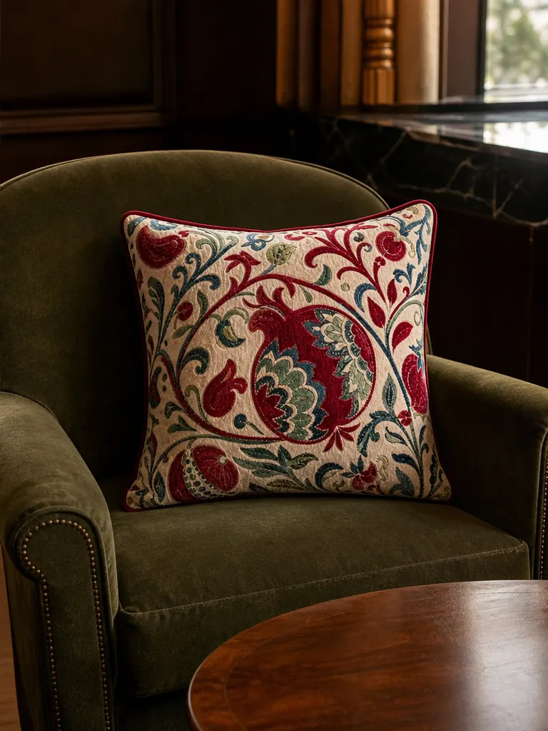 Decorative hospitality cushions with original woven motifs and tailored piping