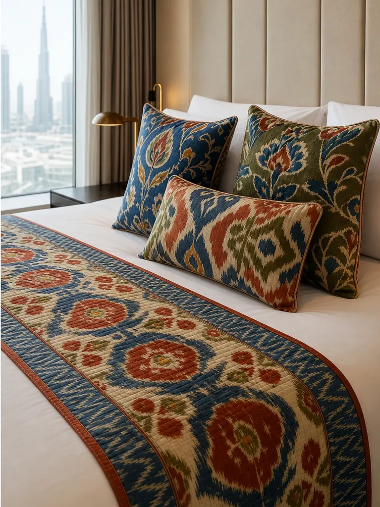 Blue Orchard Bed Runner Set shown in Guestrooms, resort suites, serviced apartments